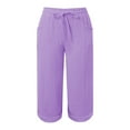 thumbnail image 5 of Jxximdong Capris Pants for Women, Lightweight Linen 3/4 Muslin Trousers with Pockets Causal Loose Elastic Comfortable Pants, Purple Women's Cropped Pants, 5 of 5
