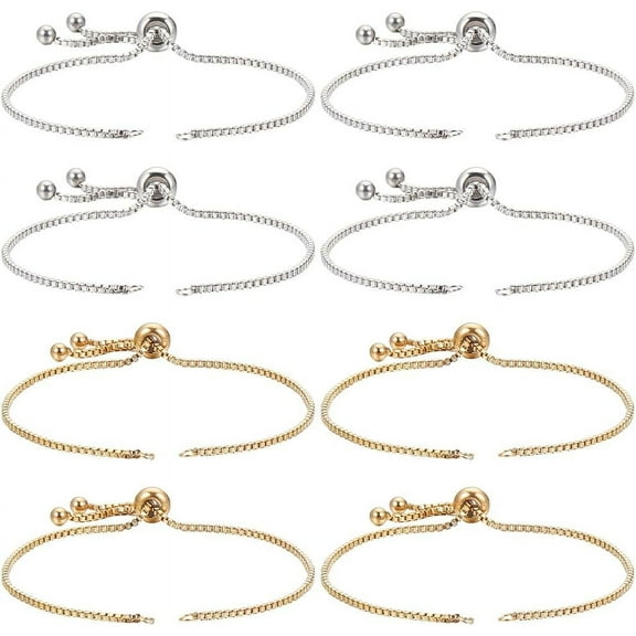 1 Box 8Pcs Slider Bracelet Chains 304 Stainless Steel Slider Bracelets Bulk Adjustable Extender Chain for Jewelry Making DIY Crafts Women Supplies for DIY