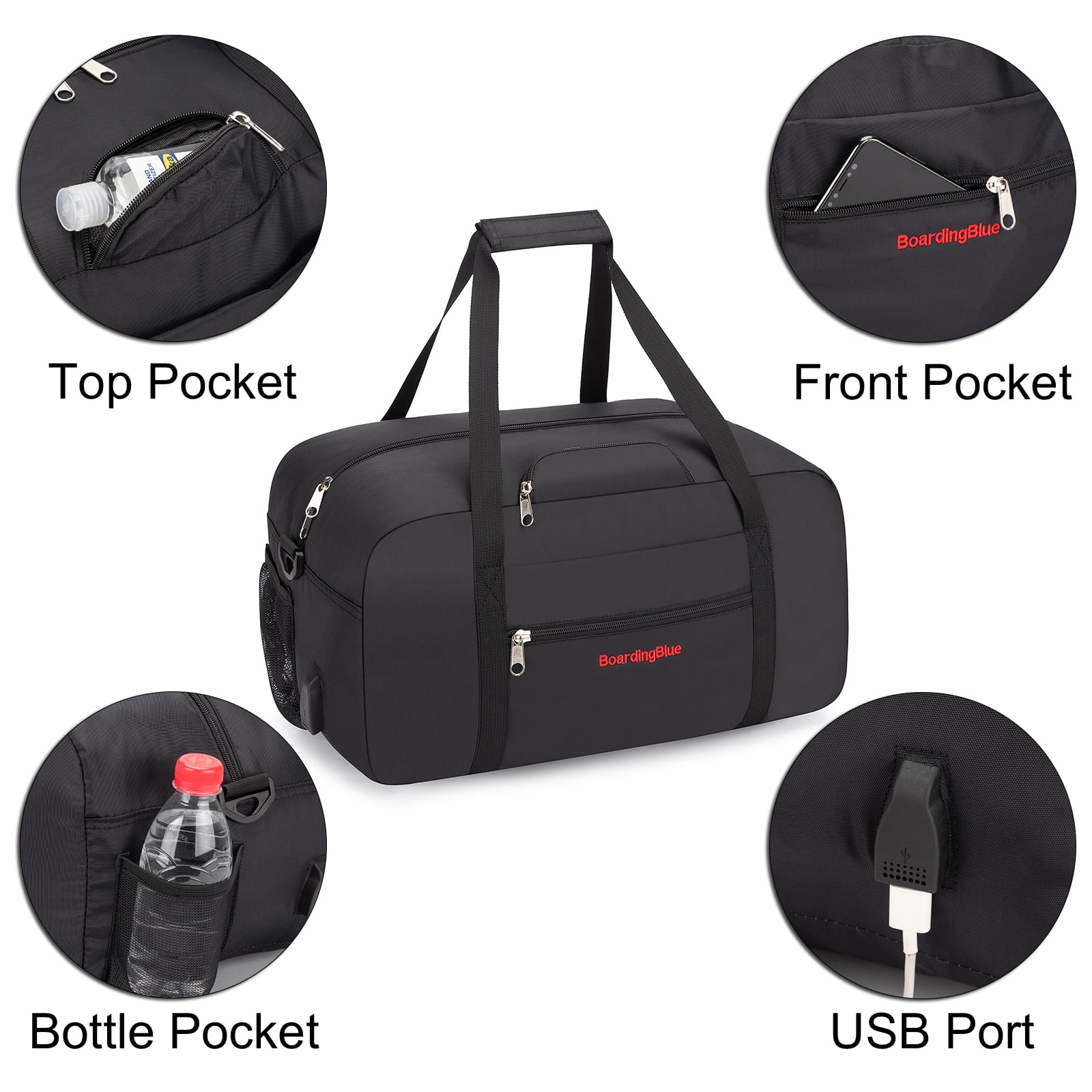 17" Personal Item Underseat Duffel Bag with Pillow for United Airlines (Black)