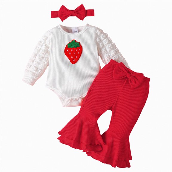 CAICJ98 Preemie Newborn Baby Girl Clothes Infant Romper Fall Winter Outfits Gifts for Girls Cute Bell Bottoms Pants Set 0 3 6 12 18 Months Girl Baby Clothes (Red,9-12 Months)