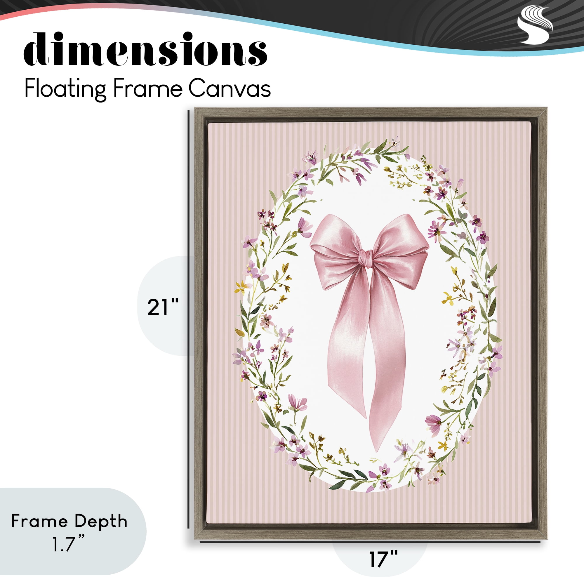Stupell Industries Ribbon with Oval Florals Brown Framed Floater Canvas Wall Art, design by Christine Simpson Art