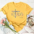 thumbnail image 4 of Alun Easter T Shirts for Women He Is Risen T-Shirt Crewneck Short Sleeve Easter Gift Bible Verse Tee Tops Ladies Casual Letter Print Festival Stylish Outfit Yellow XL, 4 of 5