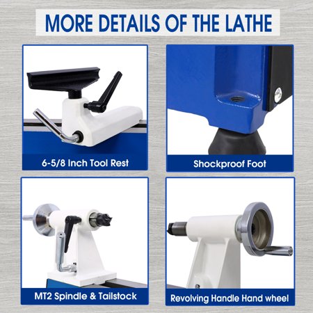 Multifunctional 10” x 18” Benchtop Wood Lathe Machine with 5 Variable Speeds - Ideal for Woodworking Projects - Mini 1/2HP Power Wood Lathe with Speeds of 500/750/1150/1800/3200RPM