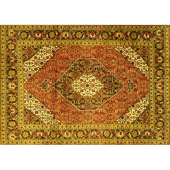 Ahgly Company Machine Washable Indoor Rectangle Persian Yellow Traditional Area Rugs, 8' x 12'