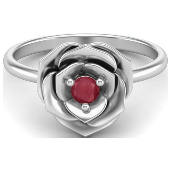 3MM Round Ruby Glass Filled 925 Sterling Silver Blossom Rose Flower Solitaire Valentines Day Gifts Ring