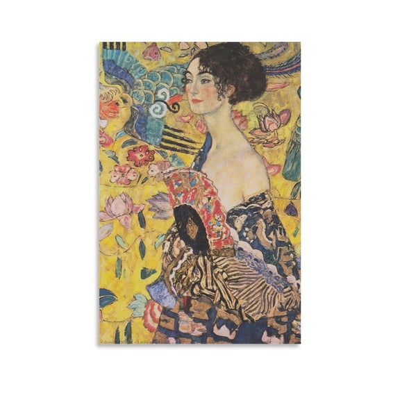 Gustav Klimt Lady with A Fan Fan Prints Wall Art Poster Gifts Canvas Painting Poster Wall Art Decorative Picture Prints Modern Decor 16x24inch(40x60cm)