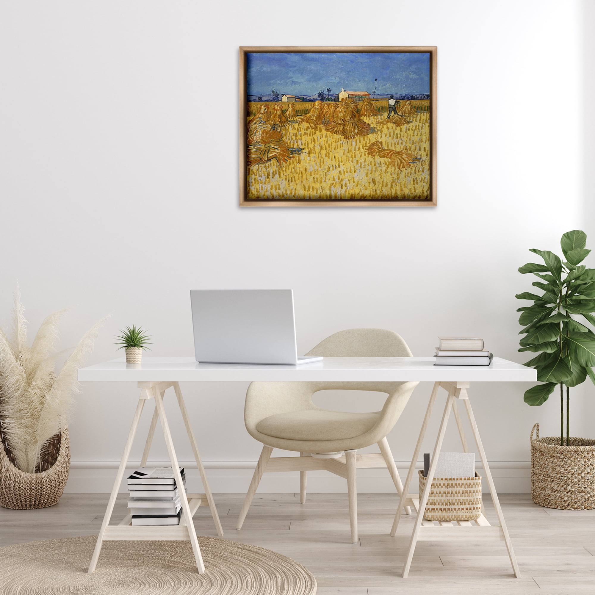Stupell Industries Van Gogh Corn Harvest Landscape & Nature Painting Brown Floater Framed Canvas Art Print Wall Art, 31 x 25
