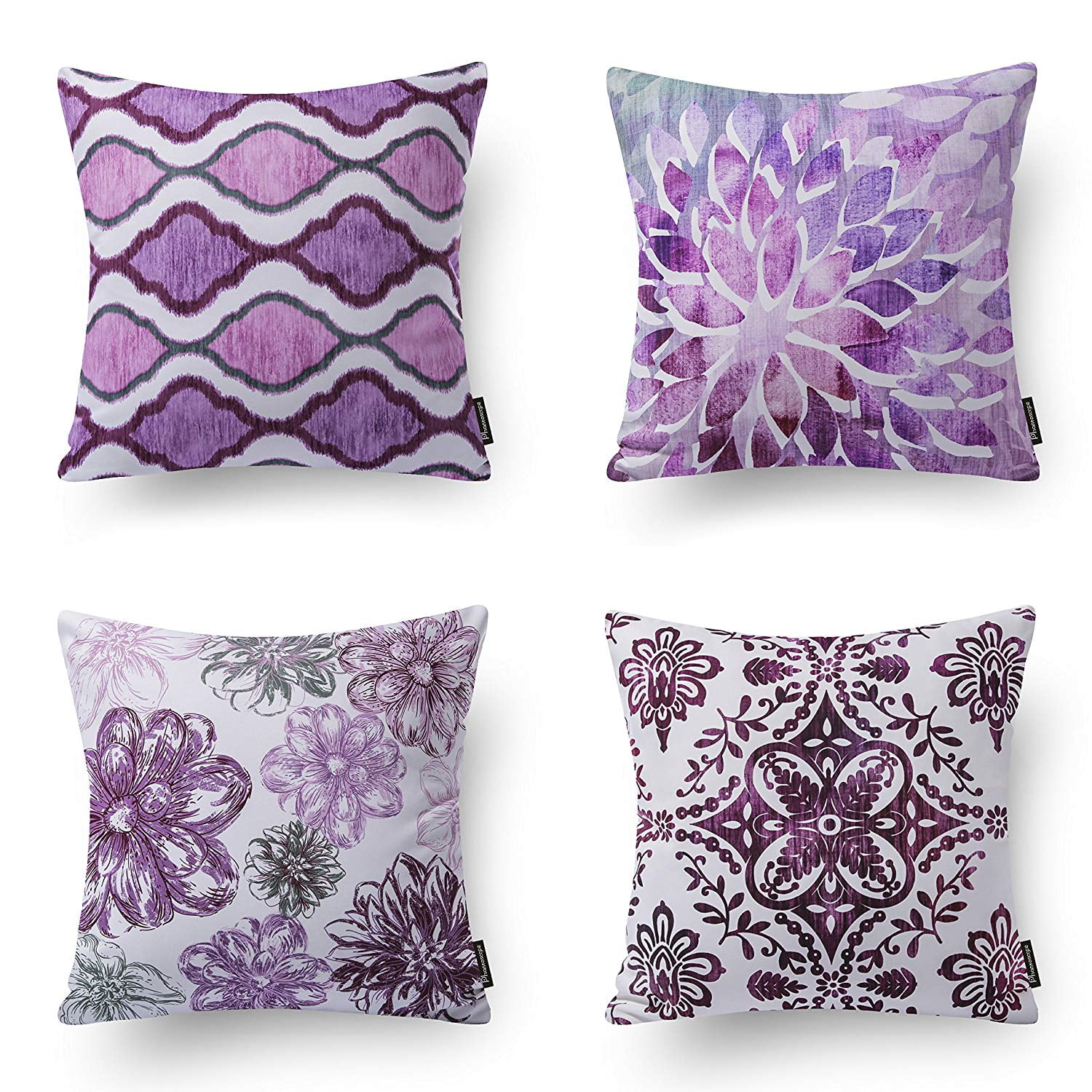 Phantoscope New Living Series Decorative Throw Pillow Cover, 18" x 18", Purple, 4 Pack Walmart