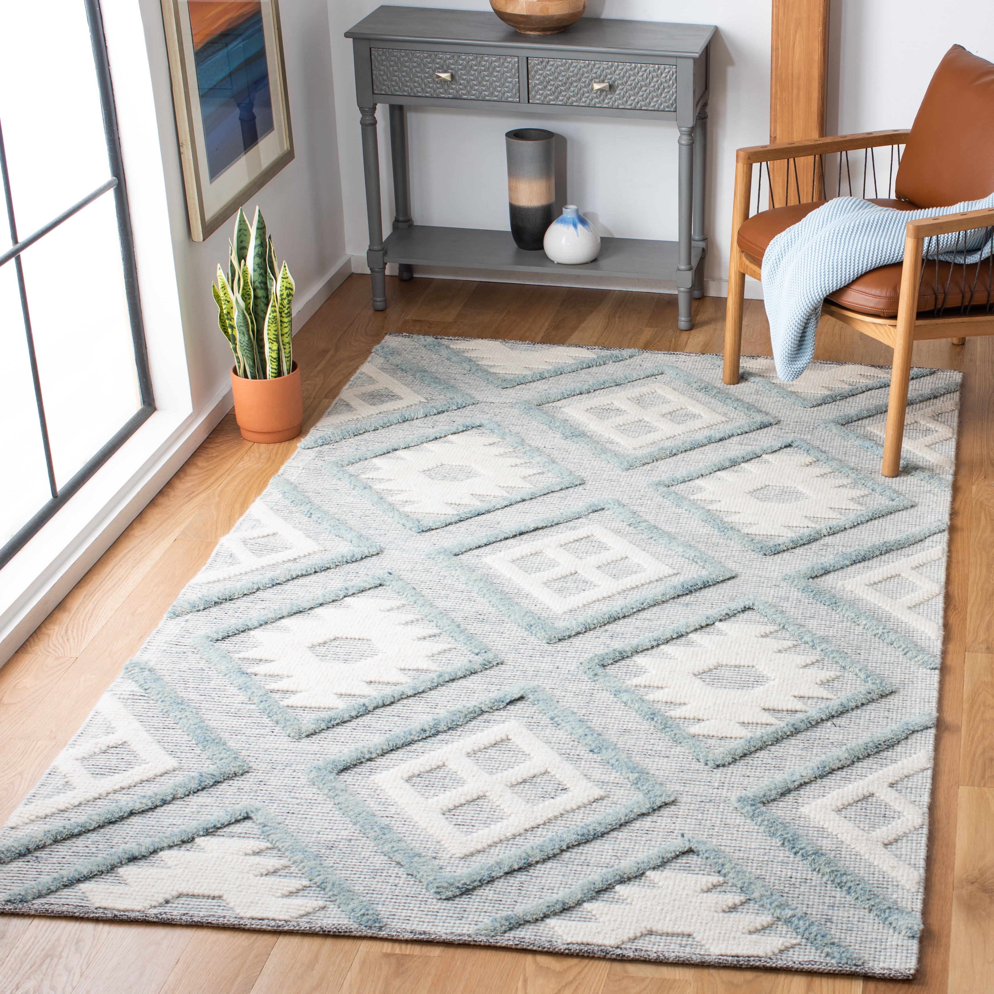 SAFAVIEH Vermont Yorick Geometric Area Rug, Blue/Ivory, 6' x 6' Square