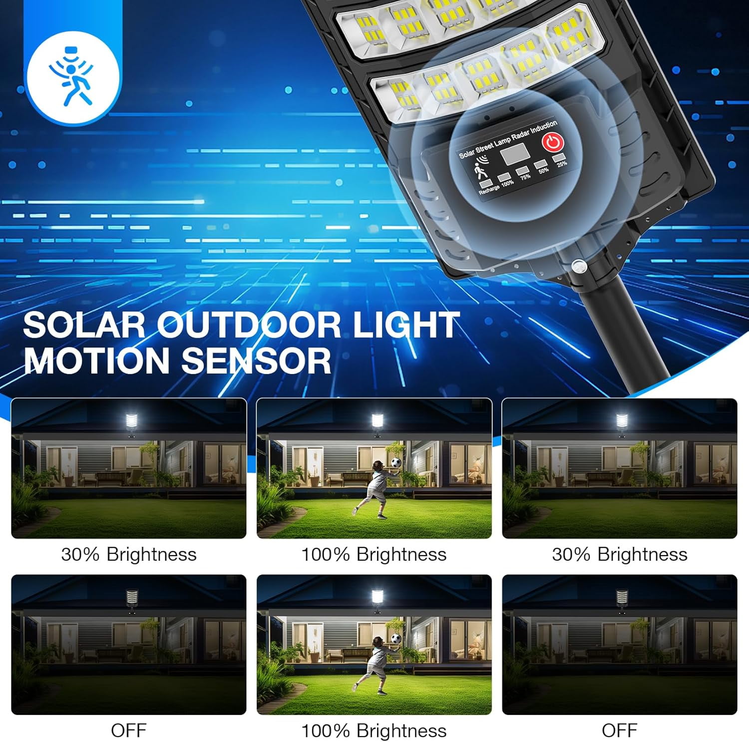 Solar Powered Outdoor, Lights Solar Street Lights Pole Barn Commercial Parking Lot Lights Outdoor Dusk to Dawn Solar Security Flood Light Motion Sensor Remote Control Led Lamp, 2 PACK