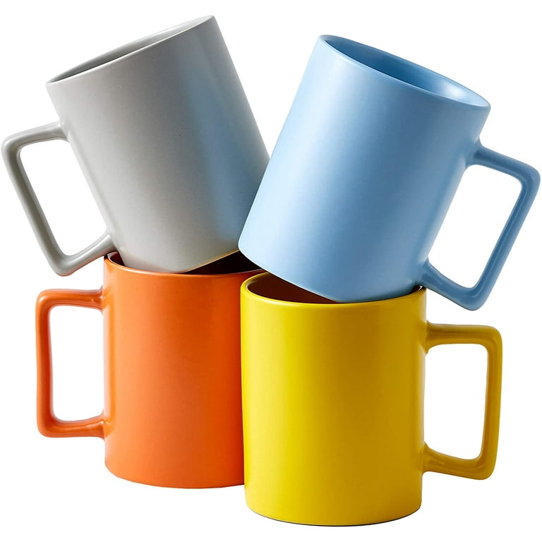 Bruntmor Large Pastel Square Handle Coffee Mug Set (Pack of 4