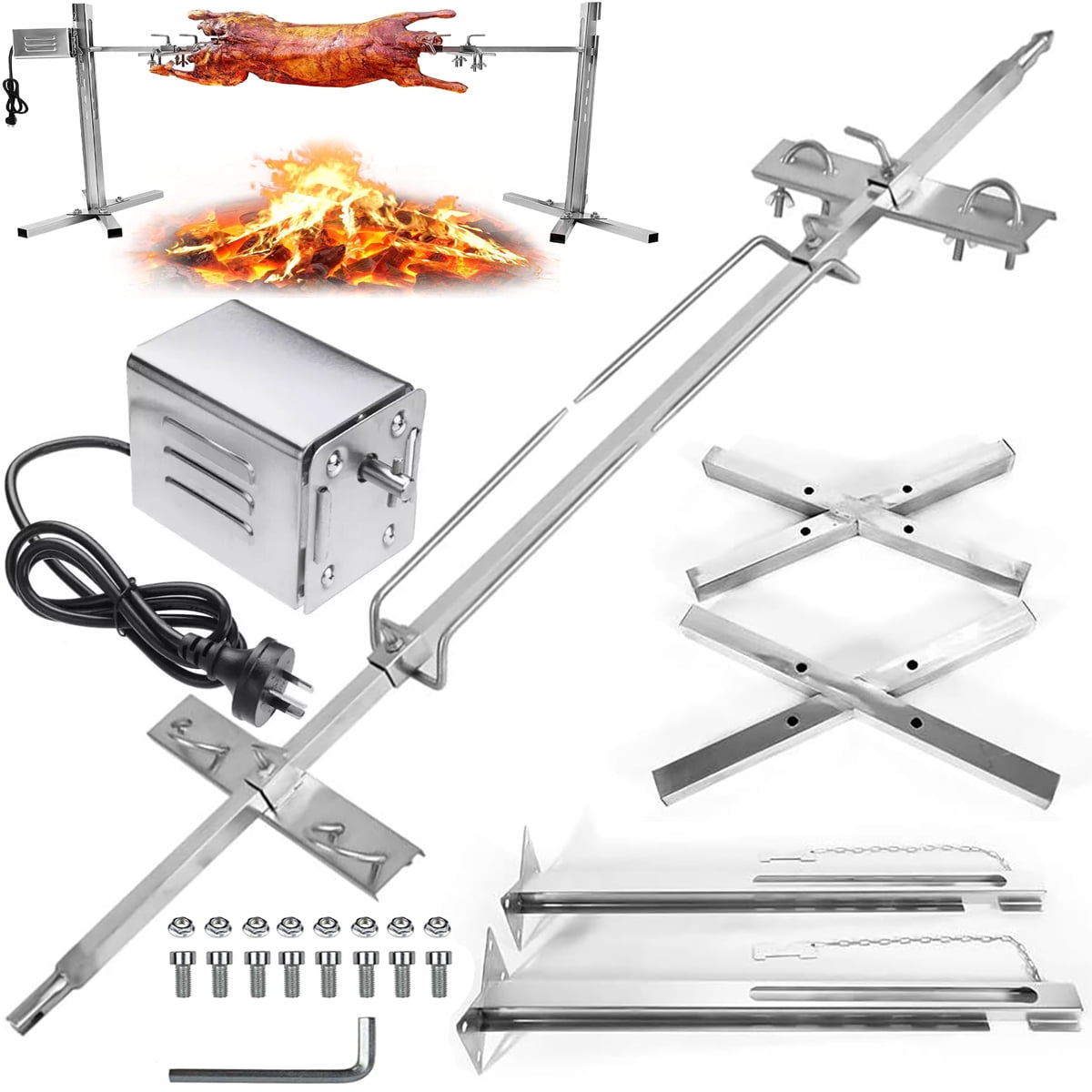15W Motor Large Barbecue Grill Rotisserie Spit Roaster Rod Charcoal Camping 