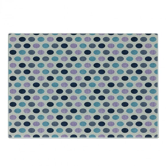 Geometric Cutting Board, Retro Retro Style Vintage Traditional Polka Dots with Grunge Texture Image, Decorative Tempered Glass Cutting and Serving Board, Small Size, Multicolor, by Ambesonne