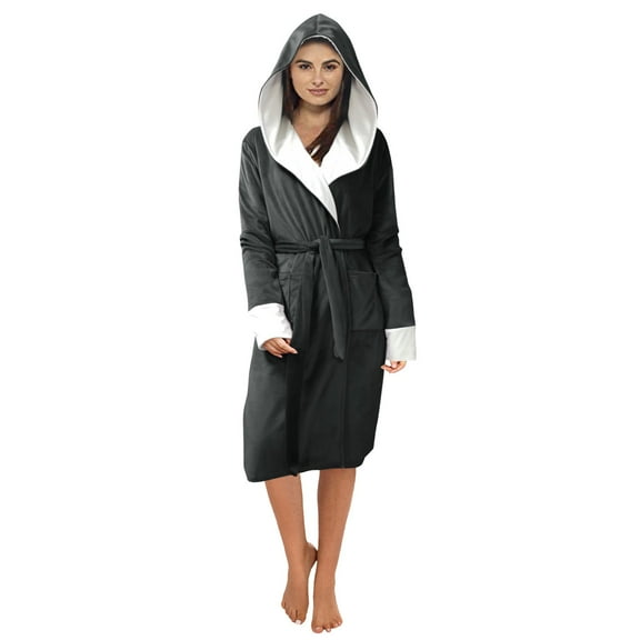 Clearance! Labakihah coats for women Women Winter Plush Lengthened Shawl Bathrobe Home Clothes Long Sleeved Robe Coat Dark Grey L
