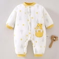 thumbnail image 2 of Newborn Baby Jumpsuit Snowsuit Onesie Cute Cartoon Winter Warm Cotton Fleece Hooded Romper Coats Outift Outwear for Gifts,Yellow 2,9 Months, 2 of 3