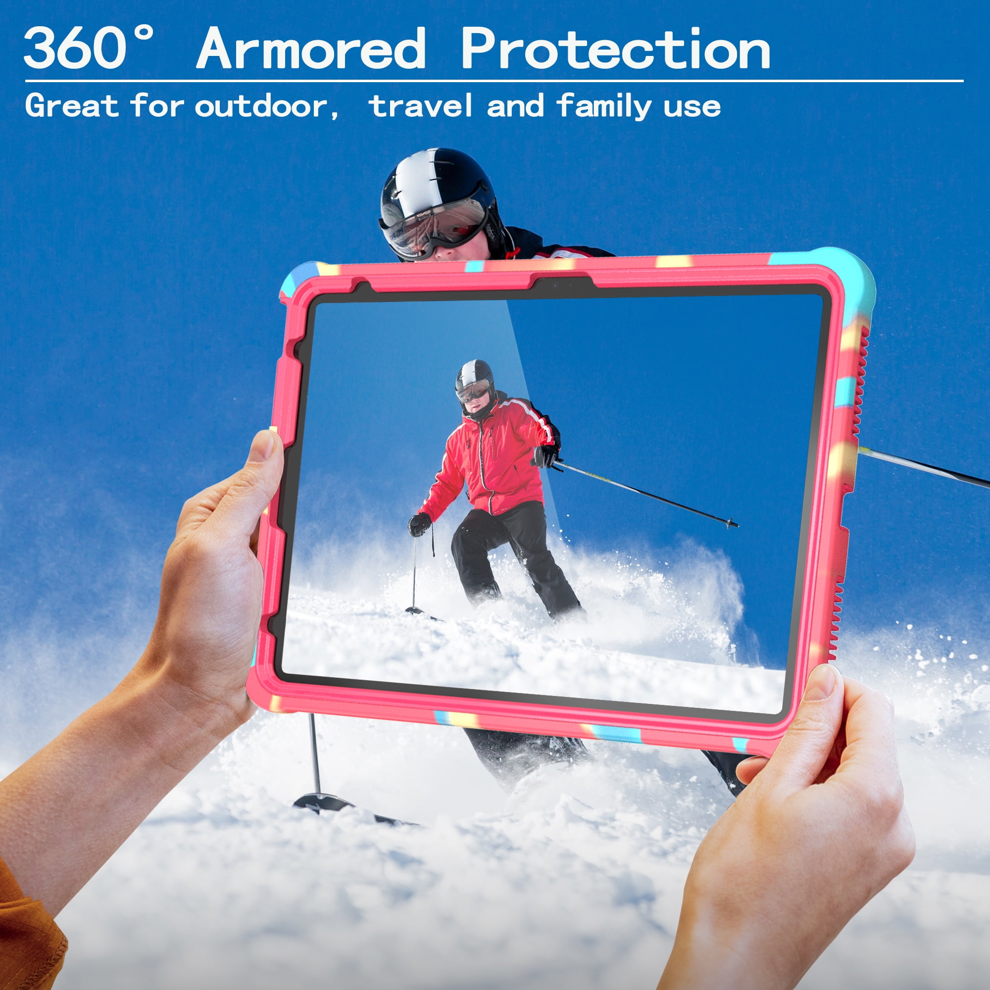 ELEHOLD For iPad Air 3rd Generation 2019 / iPad Pro 2017 10.5 inch ,Rugged Shockproof 3-Layer Kickstand Pencil Holder Protective Case with Shoulder Strap for Kids,Outdoor Travel,Rainbowrose