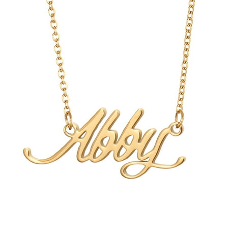 18k Gold Plated Abby Name Necklace Nameplate Charm Jewelry for Girls Womens