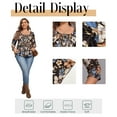 thumbnail image 5 of Cuteduck Women Plus Size Printed Tunic 3/4 Sleeve Fall Pleated Round-neck Casual Loose Ruffled Top 1X-4X, 5 of 7