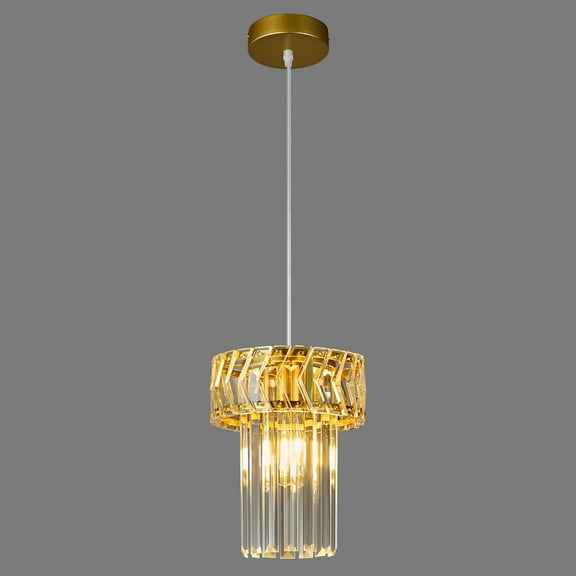 Deyidn Dimmable & Height-Adjustable Pendant Light, Single-Light Gold Crystal Chandelier, 8.26 Inch, Modern
