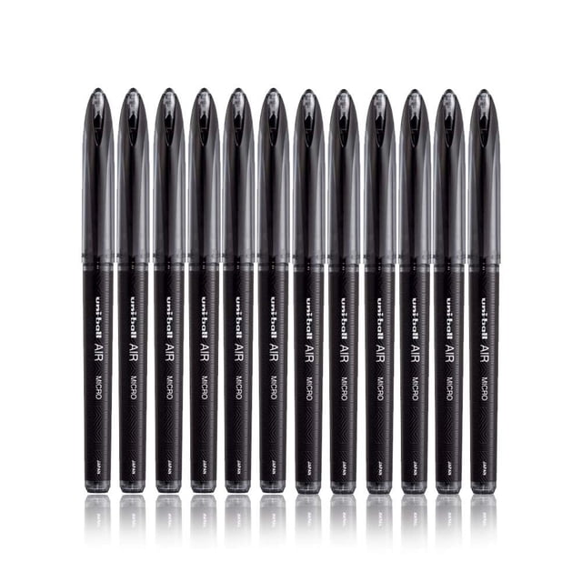Uni-Ball AIR Pluma Roller Micro 0.5mm Punta Fina Negra Paquete de 12