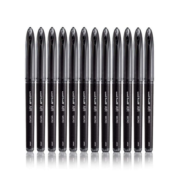 Uni-Ball AIR Pluma Roller Micro 0.5mm Punta Fina Negra Paquete de 12