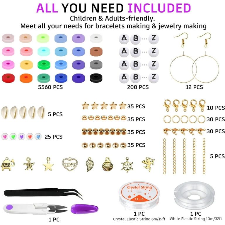  Beads for Bracelet Making Kit, 6000 Pcs 24 Color Clay Bead  Friendship Bracelet Kit, Letter Beads for Jewelry Making Kit 6mm Gift for  Adults Girls Kids Ages 8-13 : Arts, Crafts & Sewing