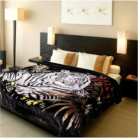 Hiyoko 5.3 lbs White Tiger Blanket Queen Size Heavy Thick Warm for Family and Friends - Korean Mink Blanket (75" x 90"), San Marcos Mexican Blankets