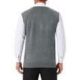 thumbnail image 3 of INSPIRE CHIC Suéter sin mangas de punto de cuello en V a cuadros argyle para hombre XL Gris claro, 3 of 5