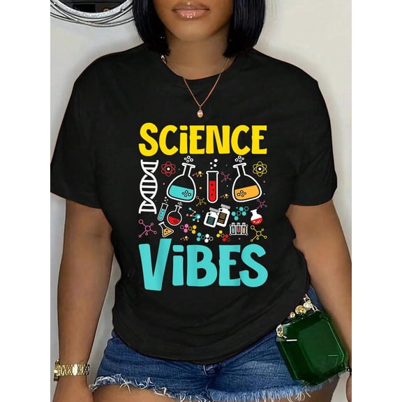 Groovy Science Vibes Back To School Teacher Scientist T-Shirt Graphic Tee summer Tops For Women Round Neck Fashion Cotton shirts