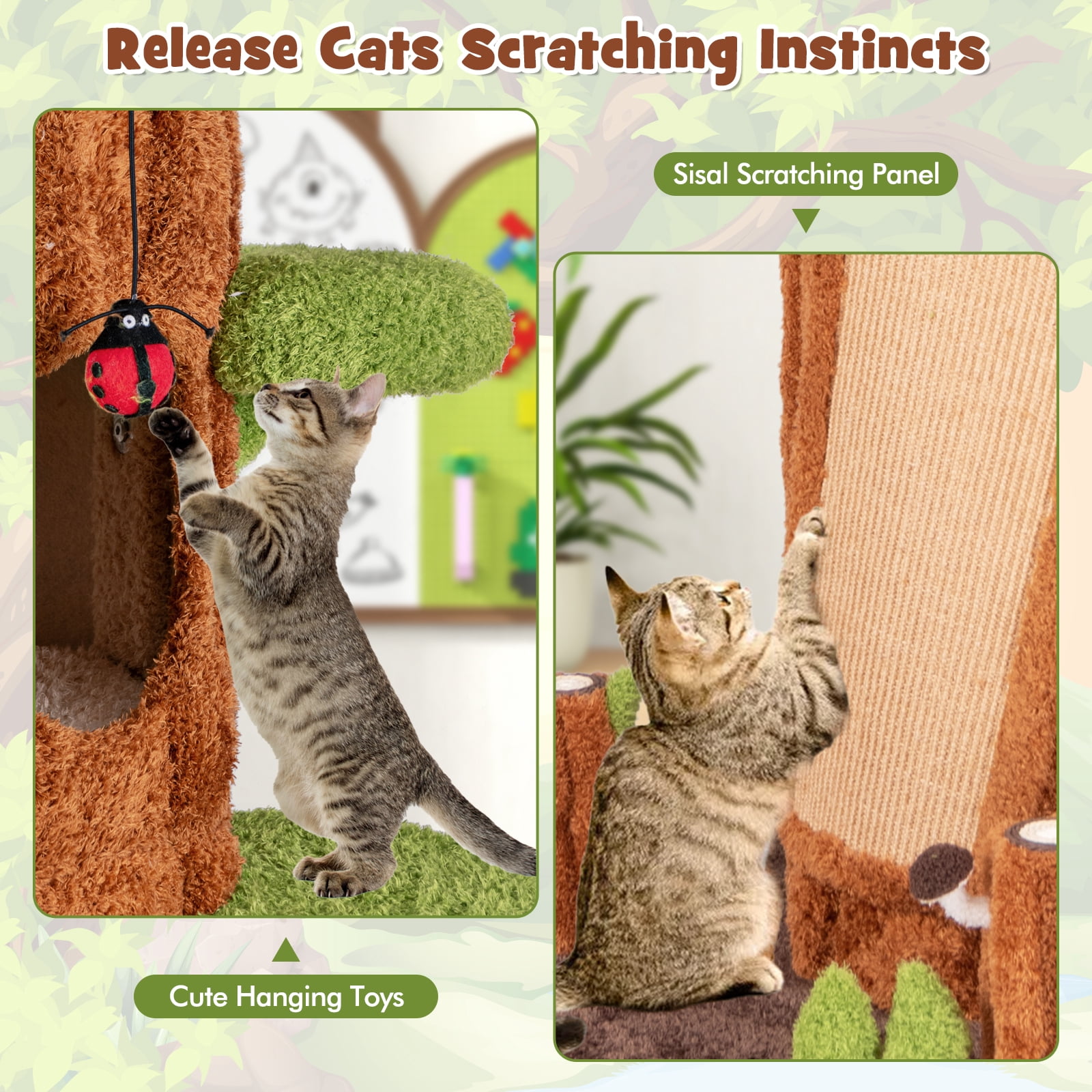 Gymax 90.5'' Tall Multifunctional Cat Tree w/ Private Condos Sisal Covered Scratching Panel