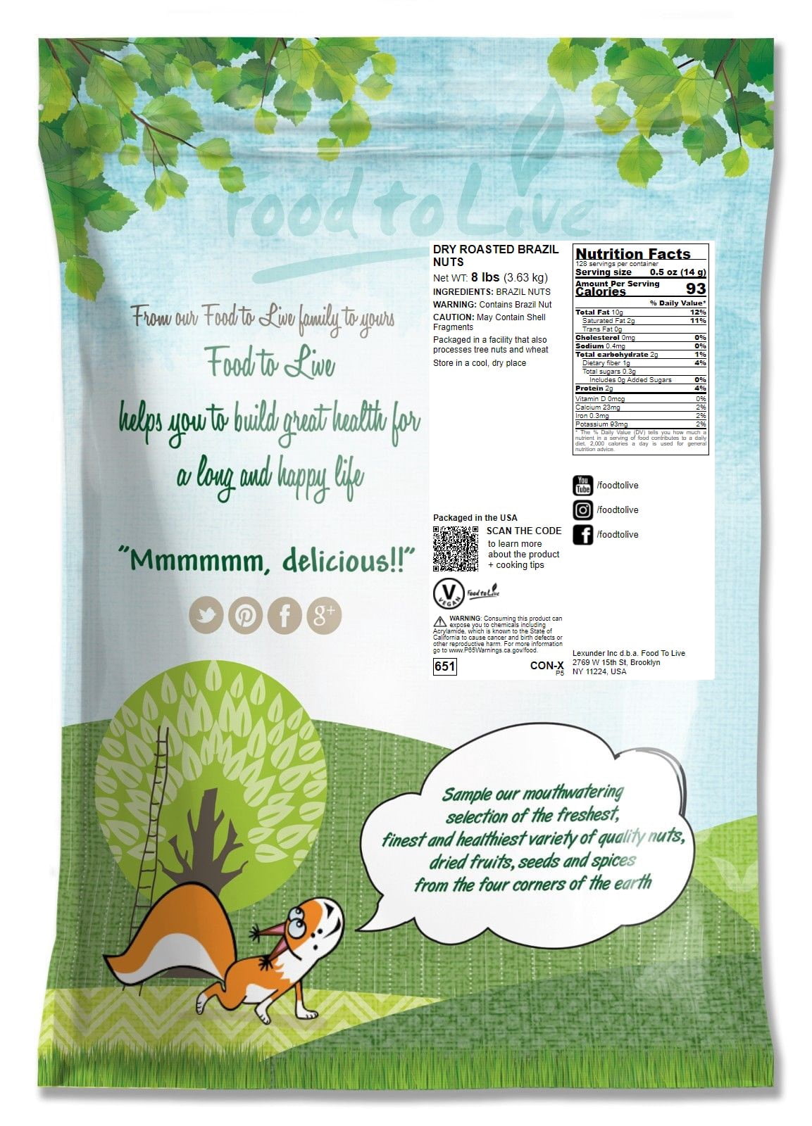 Dry Roasted Brazil Nuts, 8 Pounds — Vegan, Kosher — by Food to Live