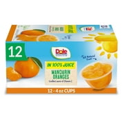 Dole Fruit Bowls Mandarin Oranges In 100% Juice Snacks, 4Oz 12 Total Cups, Gluten & Dairy Free, Bulk Lunch Snacks For Kids & Adults