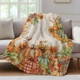 thumbnail image 4 of Orange Pumpkins Fall Thanksgiving Throw Blanket, Flannel Fleece Blanket with Striped Design for Couch, Maple Leaf Rustic Soft Breathable All Season Plush Blankets for Sofa Office Travel 40"x50", 4 of 9