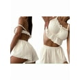 thumbnail image 3 of 2 Piece Outfits for Women Y2k Lounge Set Cute Lace Trim Split Shorts Pajama Sets Summer Camisole Sleepwear Milky XL, 3 of 9