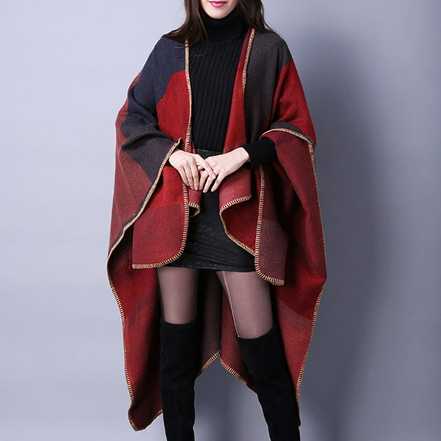 Wraps Women's Travel Plaid Shawl Wraps Open Front Poncho Cape Warm Oversized Sweaters Casual Cardigan Shawls For Fall Winter Wraps