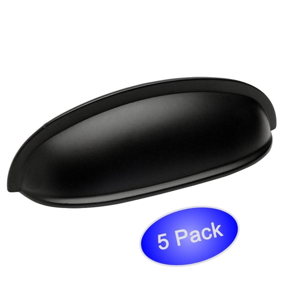 Cosmas 7712FB Flat Black Cabinet Hardware Bin Cup Drawer Handle Pull - 3" Hole Centers - 5 Pack