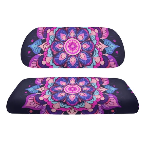POLERO Boho Golf Cart Seat Covers Fit for Club Car Precedent Front Seats Cushion, Purple Mandala Flower Print Golf Cart Front and Back Seat Cushion Cover, No Nails Required
