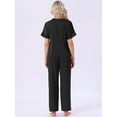 thumbnail image 5 of DARING DIVA Satin Pajamas Silky Short Sleeve V Neck Shirt Long Pant Set S Black, 5 of 7