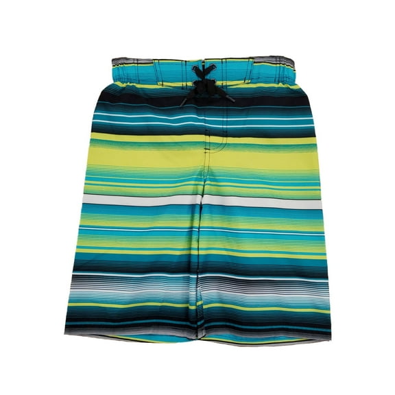 Boys Teal & Yellow Striped Surf Shorts Swim Trunks Board Shorts Medium 10/12