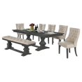 thumbnail image 1 of Dark Gray Wood 7pc Dining Set with Tufted Beige Linen Chairs and Bench, 1 of 6