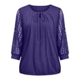 thumbnail image 6 of Yrmaups Loose Fit 3/4 Sleeve Blouse for Women, Casual Lace Tie Front Top, Soft Stretch Tee for Party Office Travel Everyday Wear, Purple S, 6 of 6