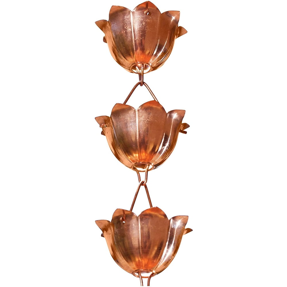 Monarch Pure Copper Lotus Rain Chain, Large Cup, 3Ft Extension