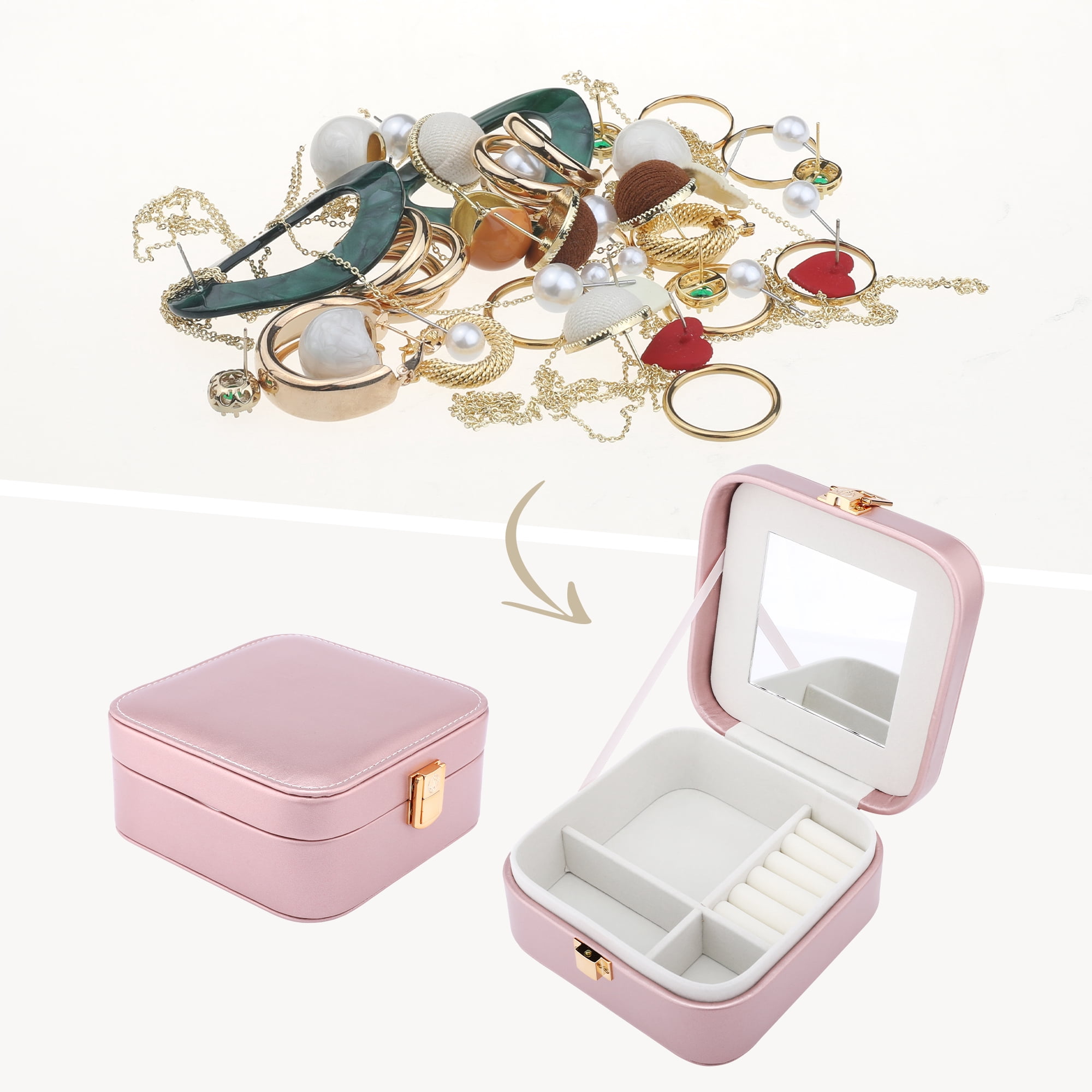 Unique Bargains PU Leather Jewelry Box Jewelry Organizer with Mirror Pearl Purple