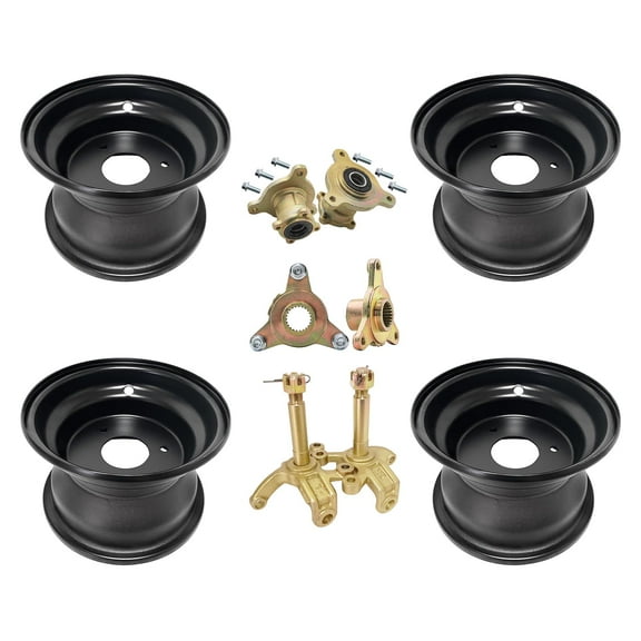 4pcs 7" ATV Wheel Rim for 16x8-7 Tire with 3 Stud Wheel Hubs Steering Spindles 78mm Bolt Distance for 110cc 125cc ATV Quad Buggy Go Kart Mini Bike