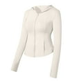 thumbnail image 2 of UVEASISHA Sun Protection Hoodie Shirt for Womens Lightweight Full Zip Running Track Jacket Slim Fit Stretch Athletic Yoga Shirt with Thumb Holes Beige M, 2 of 5