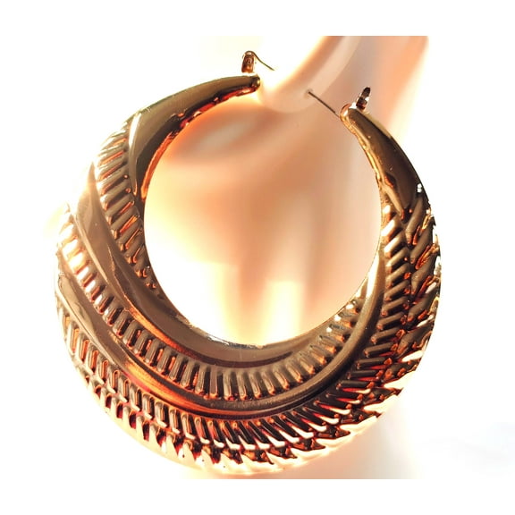 Large Hoop Earrings Gold Tone Hypo-Allergenic Puffy Swirl Hoops 3 inch