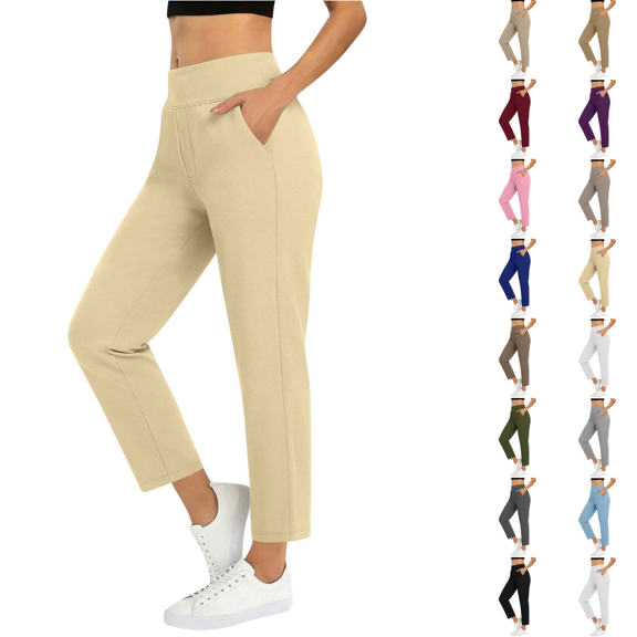 SimpleJoyi Womens Stretch Capri Casual Pants High Waist with Side Pockets Travel Daily Workout Trousers
