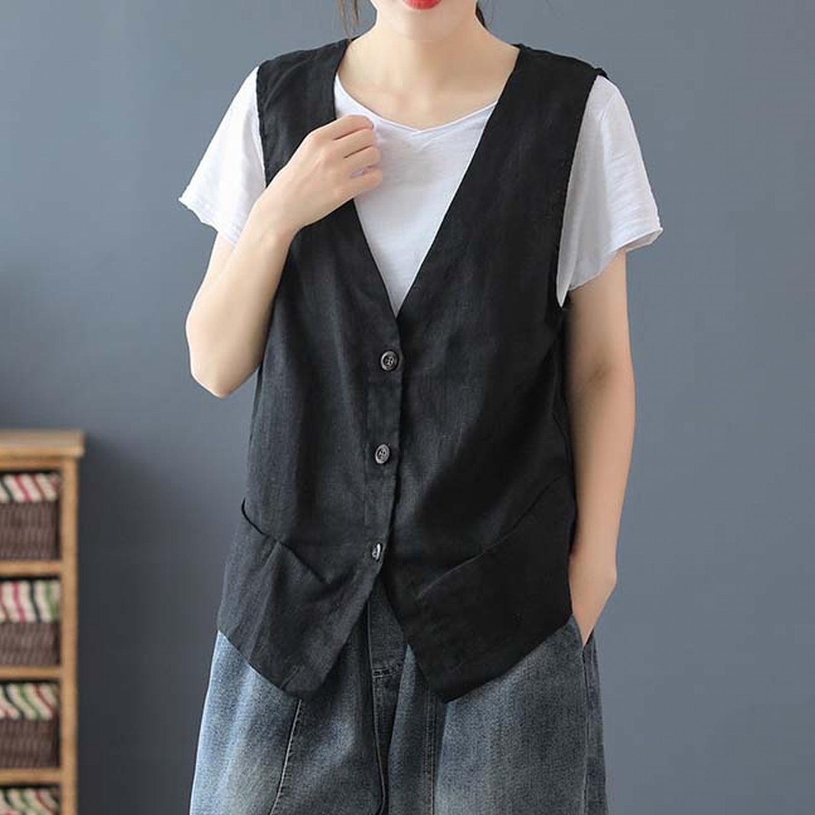 Gilet Sans Manches Femme Peluche Chaud – Cardigan Col V Décontracté Mignon – Idéal Automne/Hiver