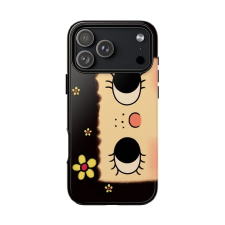Cute Cartoon Face Tough Phone Case for iPhone 7 to 17 Pro Max, Glossy Floral Shockproof Dual Layer Protective Cover Gift for Girls