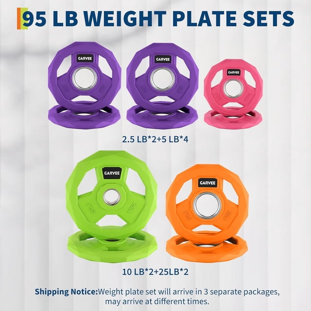 EastVita Color Rubber Coated Weight Plates, Cast Iron for Weightlifting, Home Gym Strength Training Set, Multicolor